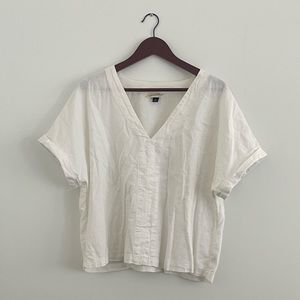 Universal Thread Short-sleeve V-neck Linen Top, XL, White
